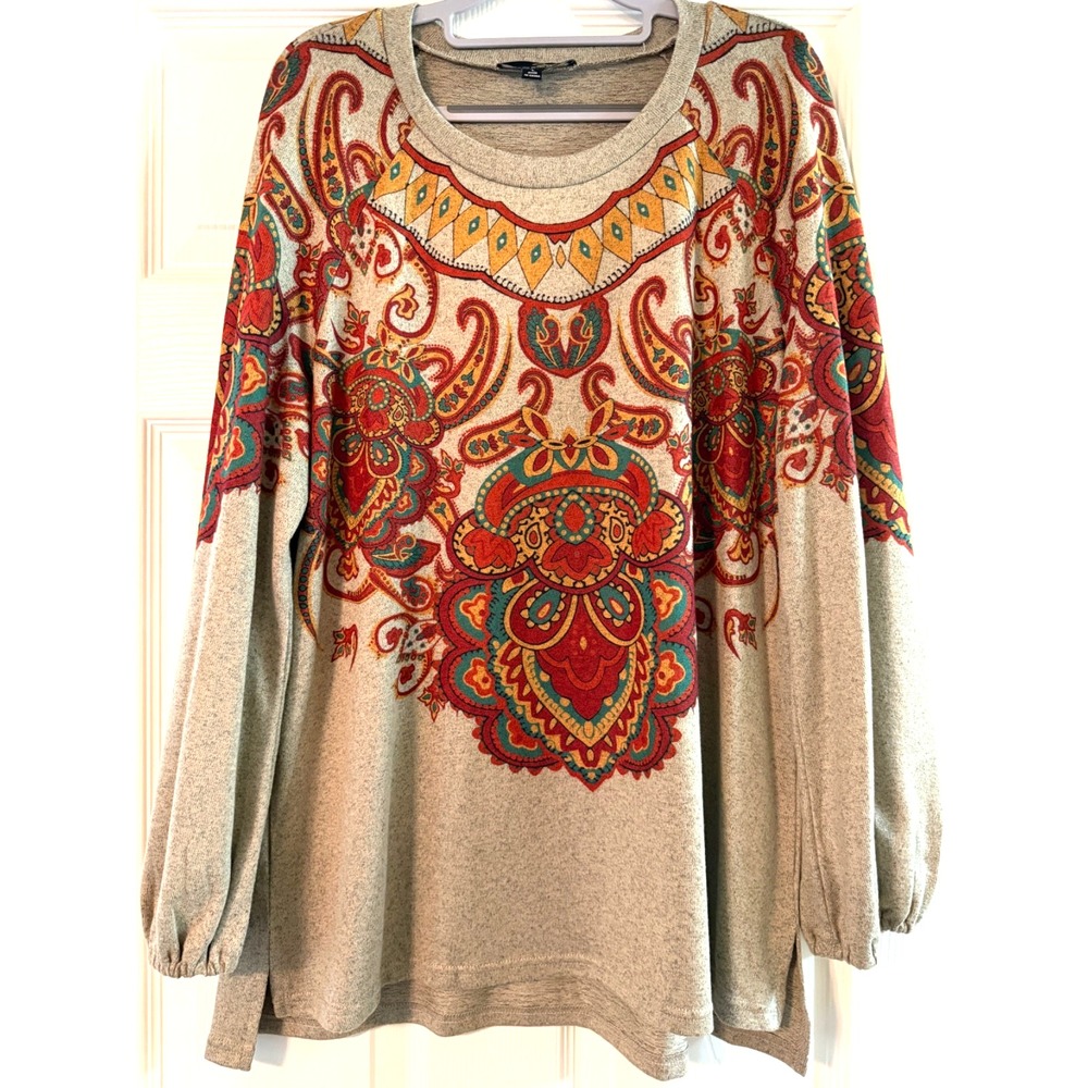 Suzanne Betro Large Sweater Tunic with Fall Paisley Print